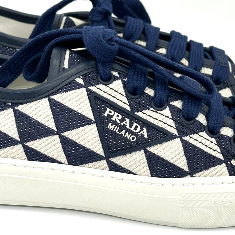 PRADA Triangle Logo Jacquard Lace Up Platform Sneakers Trainers Flat Shoes - Picture 10 of 14